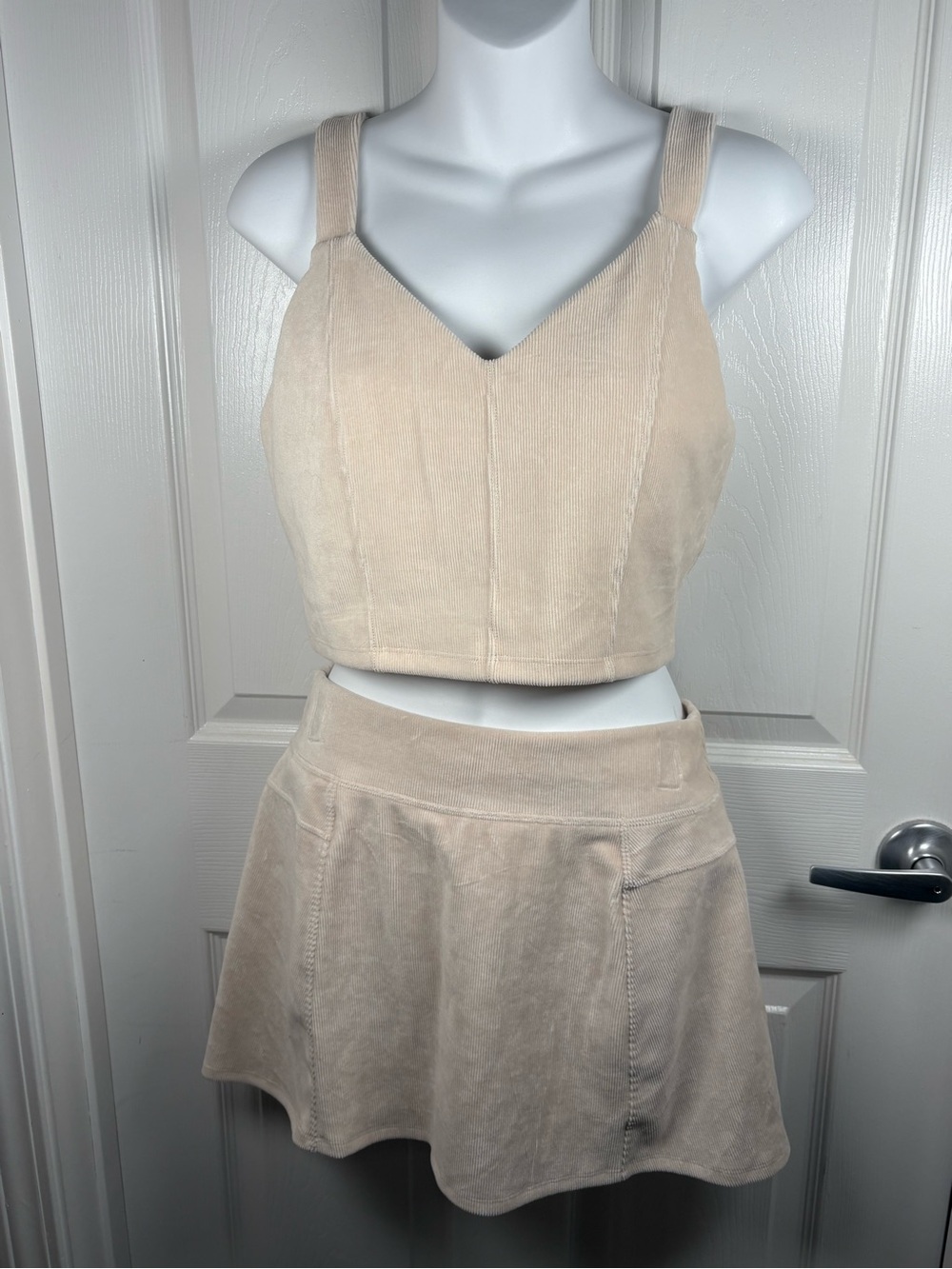 OFFLINE Beige Cropped Corduroy Tank Mini Dress Set - Neutral Two-Piece A225 - Picture 3 of 13